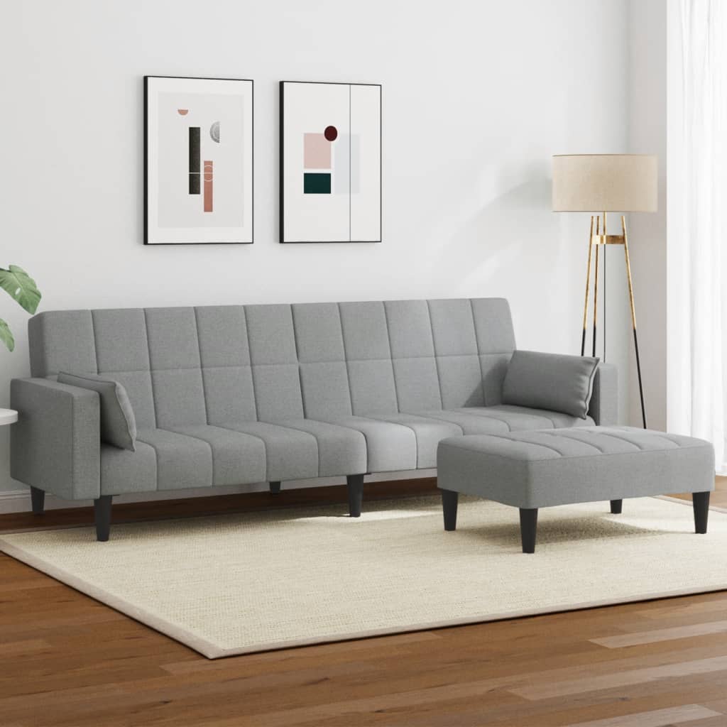 3258123_1.jpg Schlafsofa 2-Sitzer mit Fusshocker Hellgrau Stoff – Bild 1