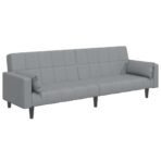 Schlafsofa 2-Sitzer mit Fusshocker Hellgrau Stoff – Bild 4