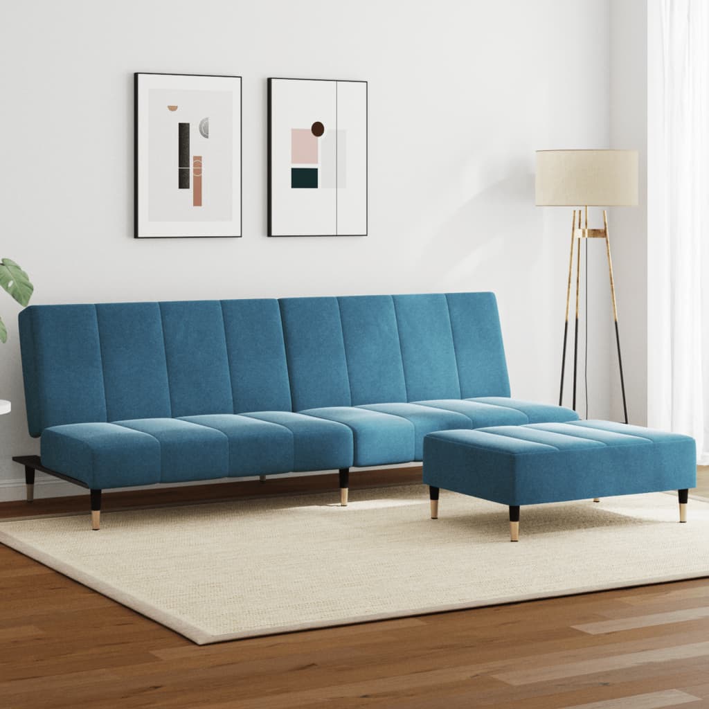 3258144_1.jpg Schlafsofa 2-Sitzer mit Fusshocker Blau Samt – Bild 1