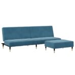 Schlafsofa 2-Sitzer mit Fusshocker Blau Samt – Bild 2