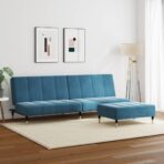 Schlafsofa 2-Sitzer mit Fusshocker Blau Samt – Bild 3