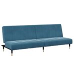 Schlafsofa 2-Sitzer mit Fusshocker Blau Samt – Bild 4