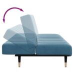 Schlafsofa 2-Sitzer mit Fusshocker Blau Samt – Bild 8