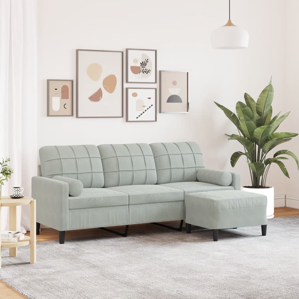3278267_1.jpg 3-Sitzer-Sofa mit Hocker Hellgrau 180 cm Samt – Bild 1