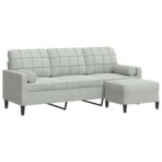 3-Sitzer-Sofa mit Hocker Hellgrau 180 cm Samt – Bild 2