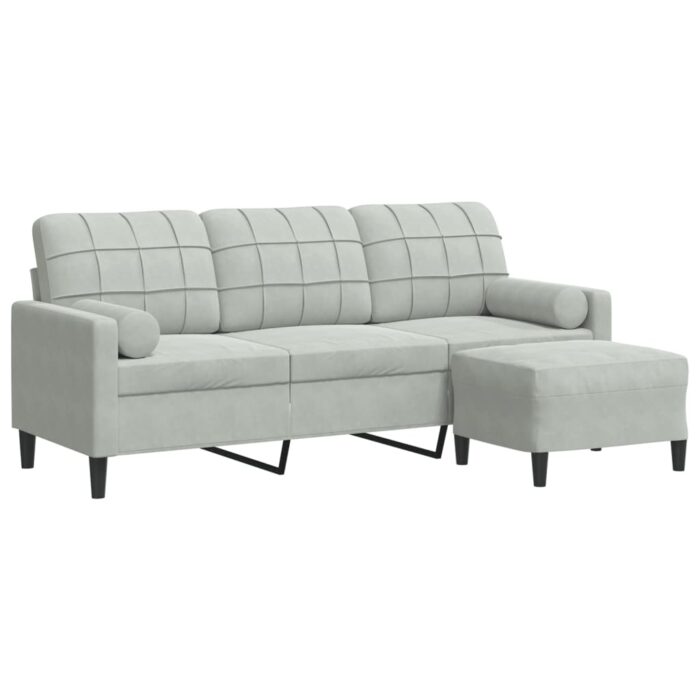 3-Sitzer-Sofa mit Hocker Hellgrau 180 cm Samt – Bild 2