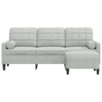 3-Sitzer-Sofa mit Hocker Hellgrau 180 cm Samt – Bild 3
