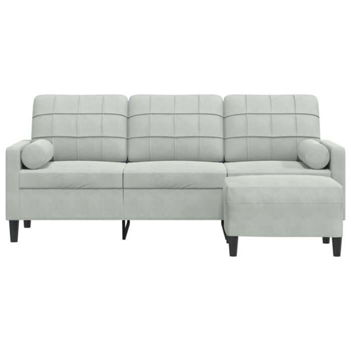 3-Sitzer-Sofa mit Hocker Hellgrau 180 cm Samt – Bild 3