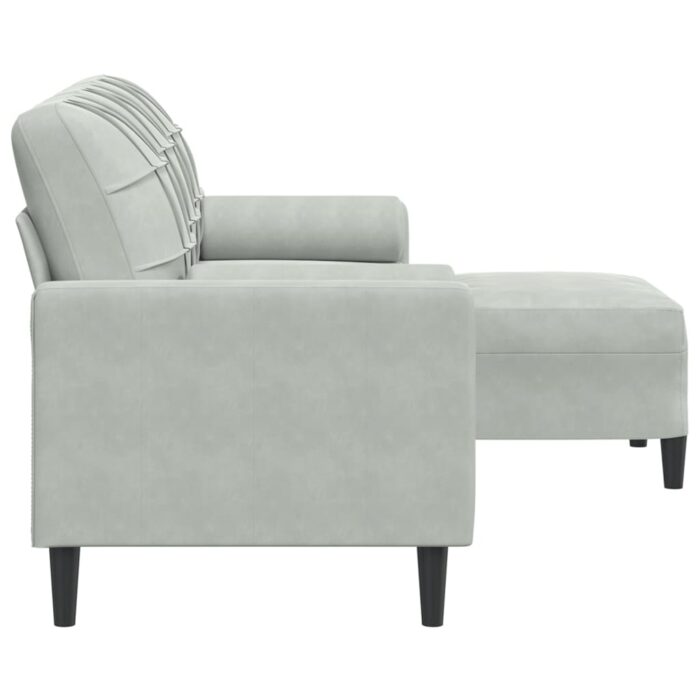 3-Sitzer-Sofa mit Hocker Hellgrau 180 cm Samt – Bild 4