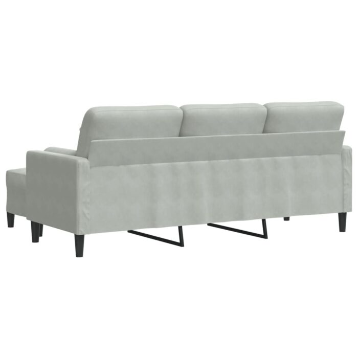 3-Sitzer-Sofa mit Hocker Hellgrau 180 cm Samt – Bild 5