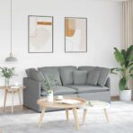 Modulares Sofa mit Kissen Stoff Hellgrau