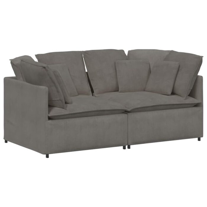 Modulares Sofa mit Kissen Cordstoff Hellgrau – Bild 2