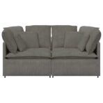Modulares Sofa mit Kissen Cordstoff Hellgrau – Bild 4