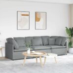 Modulares Sofa mit Kissen Stoff Hellgrau