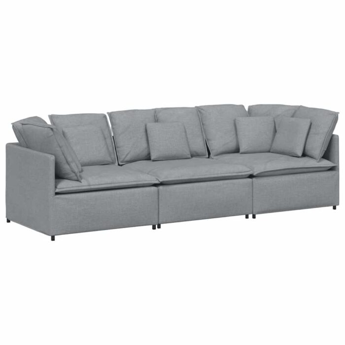 Modulares Sofa mit Kissen Stoff Hellgrau – Bild 2