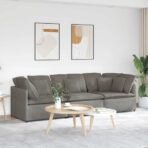 Modulares Sofa mit Kissen Cordstoff Hellgrau