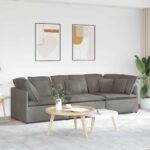 Modulares Sofa mit Kissen Cordstoff Hellgrau