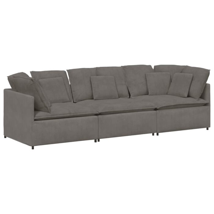 Modulares Sofa mit Kissen Cordstoff Hellgrau – Bild 2