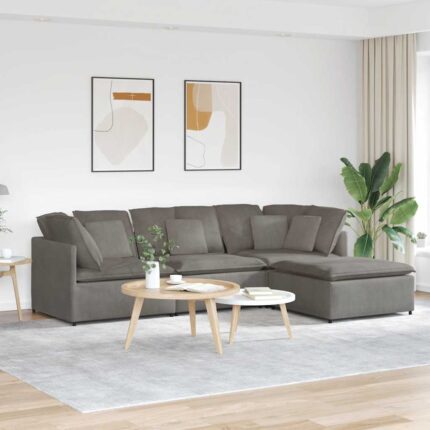 Modulares Sofa mit Fusshocker Kissen Cordstoff