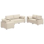 Sofa 3 pcs Beige 219 x 80 x 82 cm Leinen – Bild 2