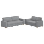 2-tlg. Sofagarnitur mit Kissen Hellgrau Stoff – Bild 2