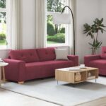 2-teiliges Sofa-Set mit Kissen, hellgrauer Stoff