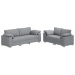 Sofa 2 pcs Hellgrau 219 x 80 x 82 cm Stoff – Bild 2