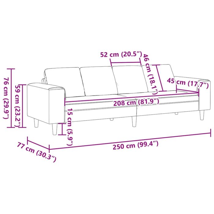 Wohnzimmer Couch Blau 250 x 77 x 76 cm – Bild 9
