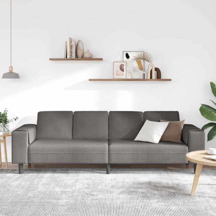 Sofa mit Kissen Hellgrau 250 x 77 x 76 cm Cordstoff – Bild 3