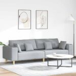 Sofa mit Kissen Hellgrau 250 x 77 x 76 cm Stoff