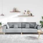 Sofa mit Kissen Hellgrau 250 x 77 x 76 cm Stoff – Bild 3