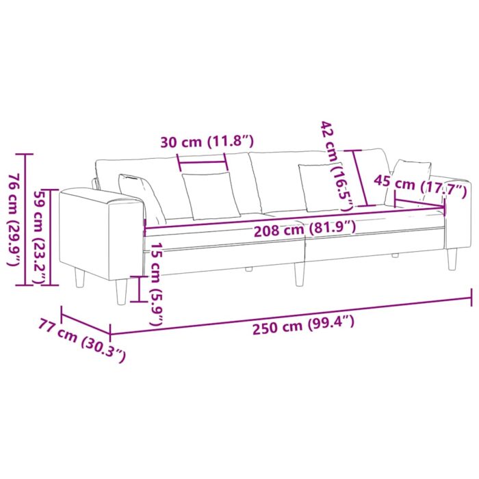 Sofa mit Kissen Hellgrau 250 x 77 x 76 cm Stoff – Bild 9