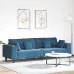 Sofa mit Kissen Blau 250 x 77 x 76 cm Samt