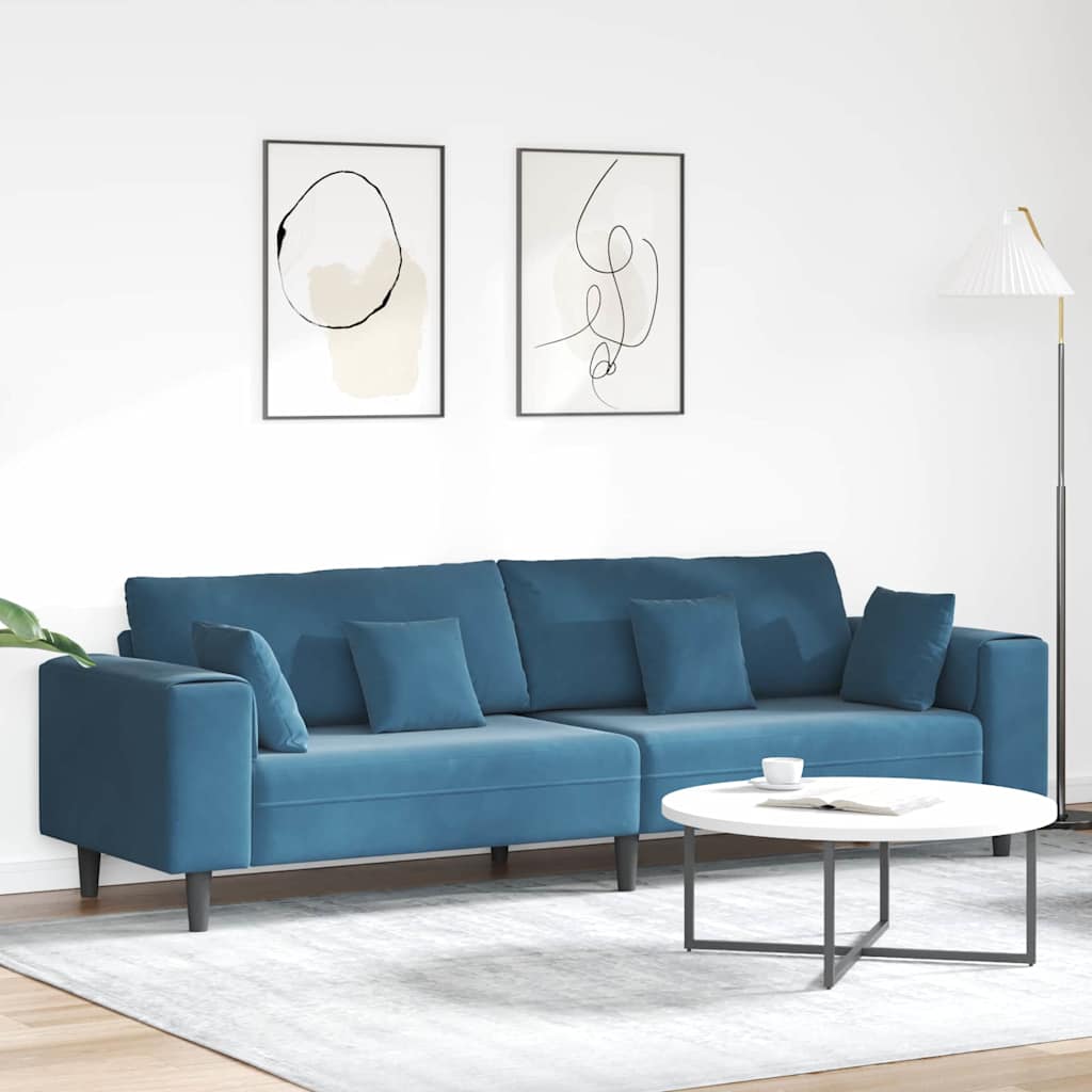3335152_1.jpg Sofa mit Kissen Blau 250 x 77 x 76 cm Samt – Bild 1