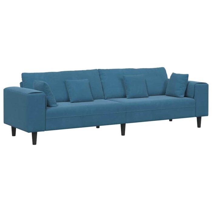 Sofa mit Kissen Blau 250 x 77 x 76 cm Samt – Bild 2