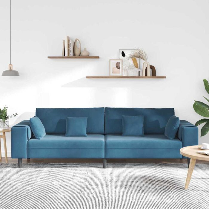 Sofa mit Kissen Blau 250 x 77 x 76 cm Samt – Bild 3