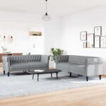 Wohnzimmer Couch 2 pcs Hellgrau Stoff
