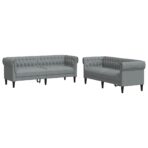 Wohnzimmer Couch 2 pcs Hellgrau Stoff – Bild 2