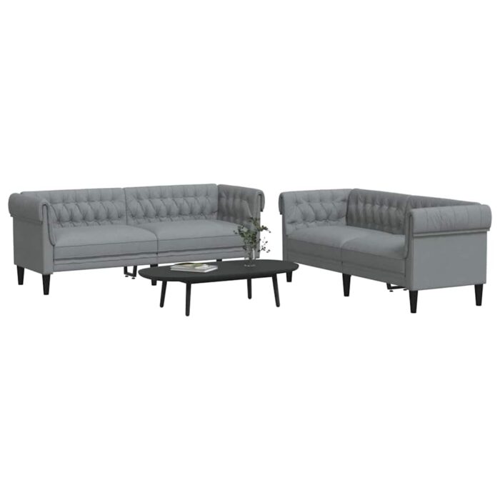 Wohnzimmer Couch 2 pcs Hellgrau Stoff – Bild 3