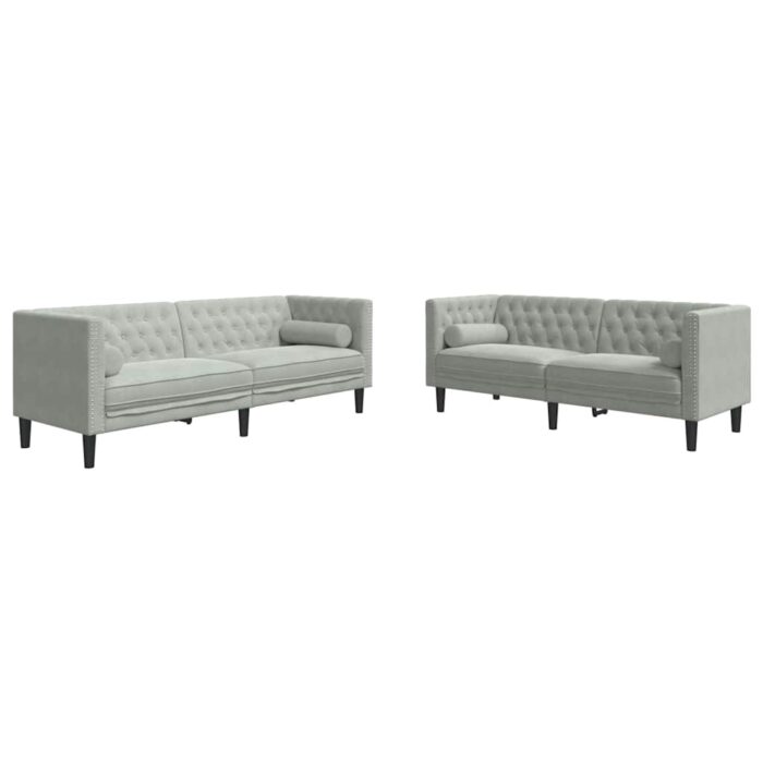 Wohnzimmer Couch 2 pcs Hellgrau 194 x 74,5 x 70,5 cm Samt – Bild 2