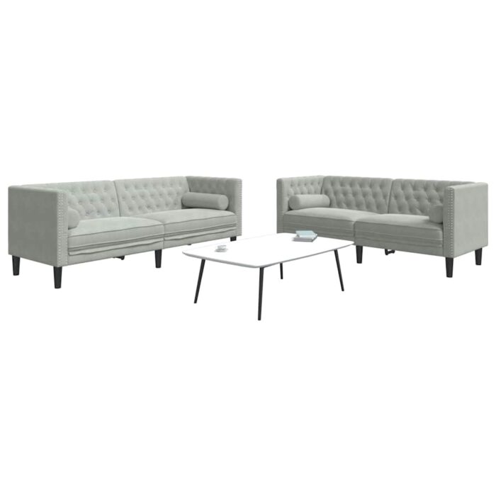 Wohnzimmer Couch 2 pcs Hellgrau 194 x 74,5 x 70,5 cm Samt – Bild 3