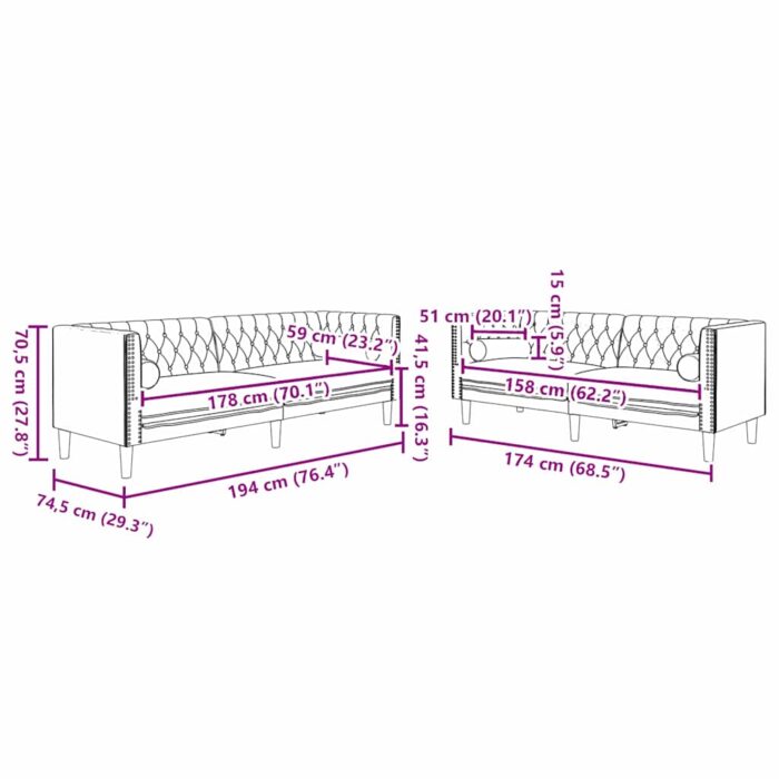 Wohnzimmer Couch 2 pcs Hellgrau 194 x 74,5 x 70,5 cm Samt – Bild 8