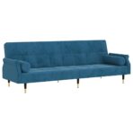 Schlafsofa mit Kissen Blau Samt – Bild 2