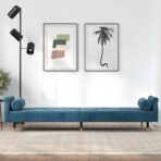 Schlafsofa mit Kissen Blau Samt – Bild 3