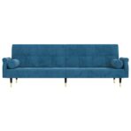 Schlafsofa mit Kissen Blau Samt – Bild 4