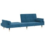 Schlafsofa mit Kissen Blau Samt – Bild 6