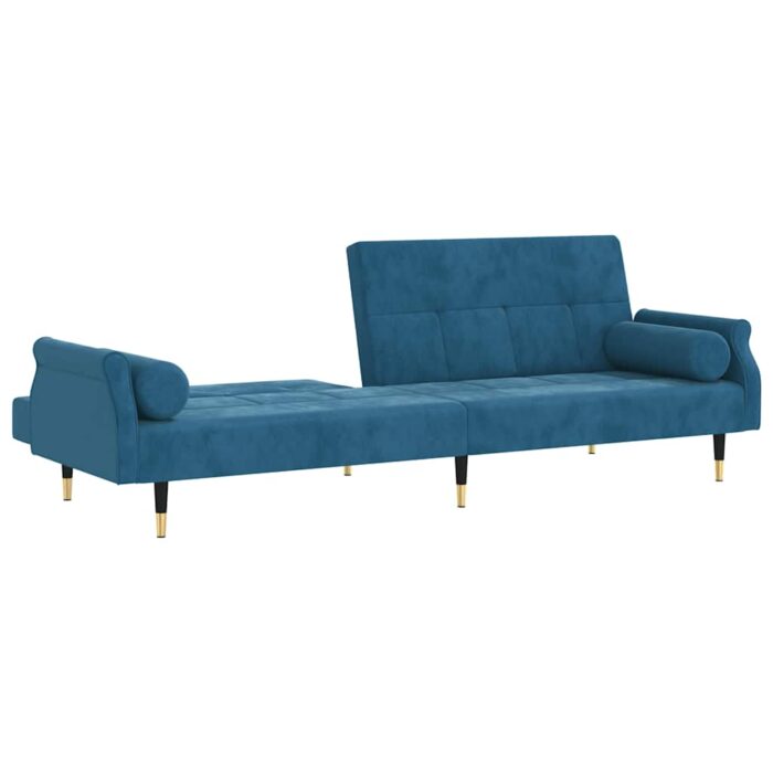 Schlafsofa mit Kissen Blau Samt – Bild 6