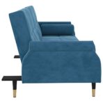 Schlafsofa mit Kissen Blau Samt – Bild 7
