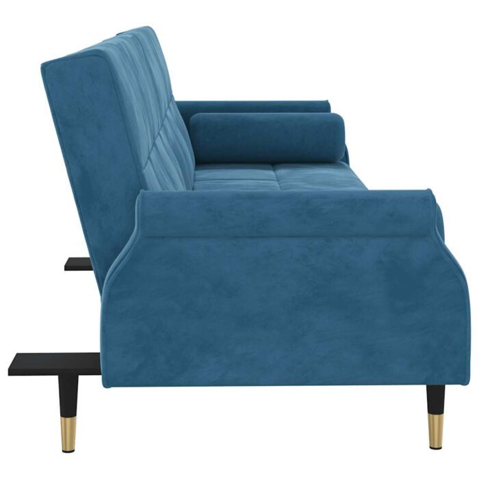 Schlafsofa mit Kissen Blau Samt – Bild 7