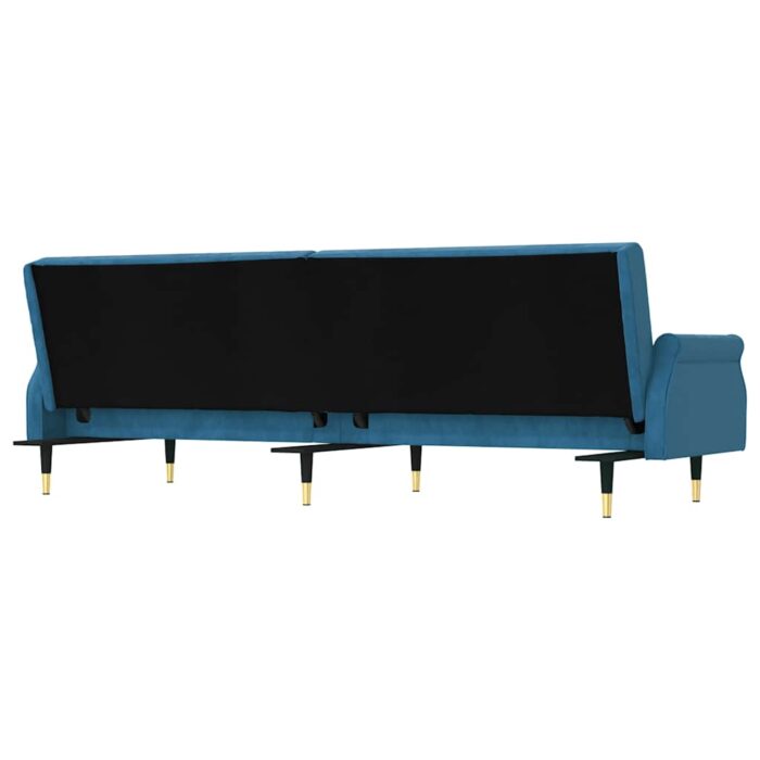 Schlafsofa mit Kissen Blau Samt – Bild 8